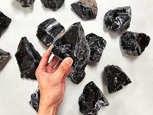 Miniatura 3 de Pieza grande de piedra curativa de obsidiana negra cruda, piedra curativa para decoración, curación de cristales, reiki y protección, de 1 a 2 libras