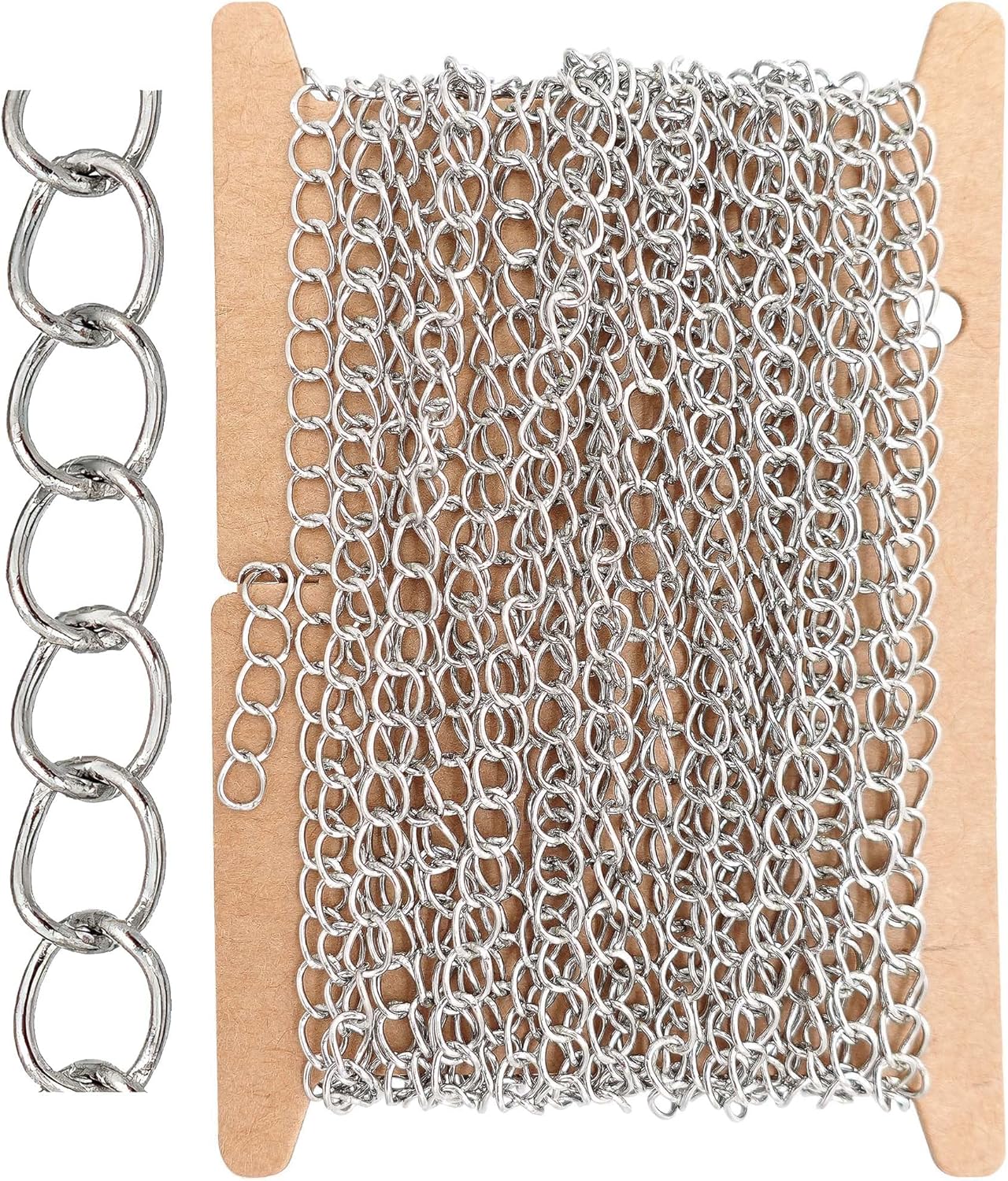 THREENEST 16.4-Feet Width 4mm Stainless Steel Extander Chains, Welded Permanent Cable Craft Tail Curb Chain for Necklace Bracelet Earring Jewelry Making