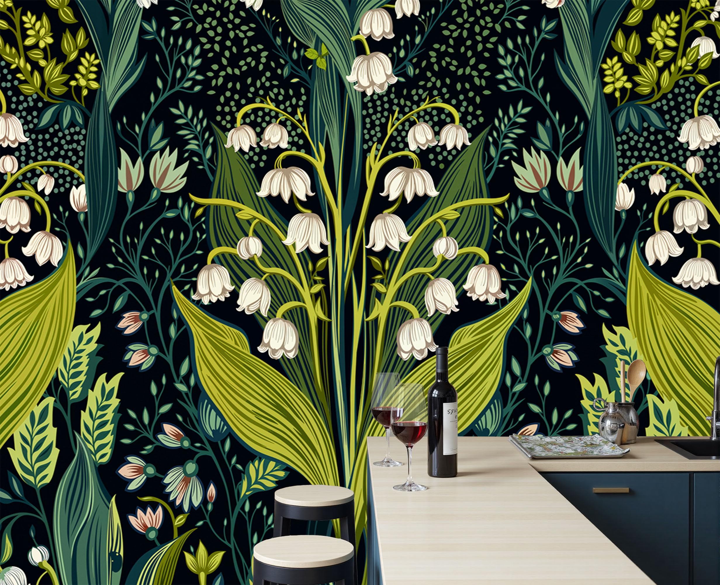Fresque murale plante pastorale vintage pour salon et chambre