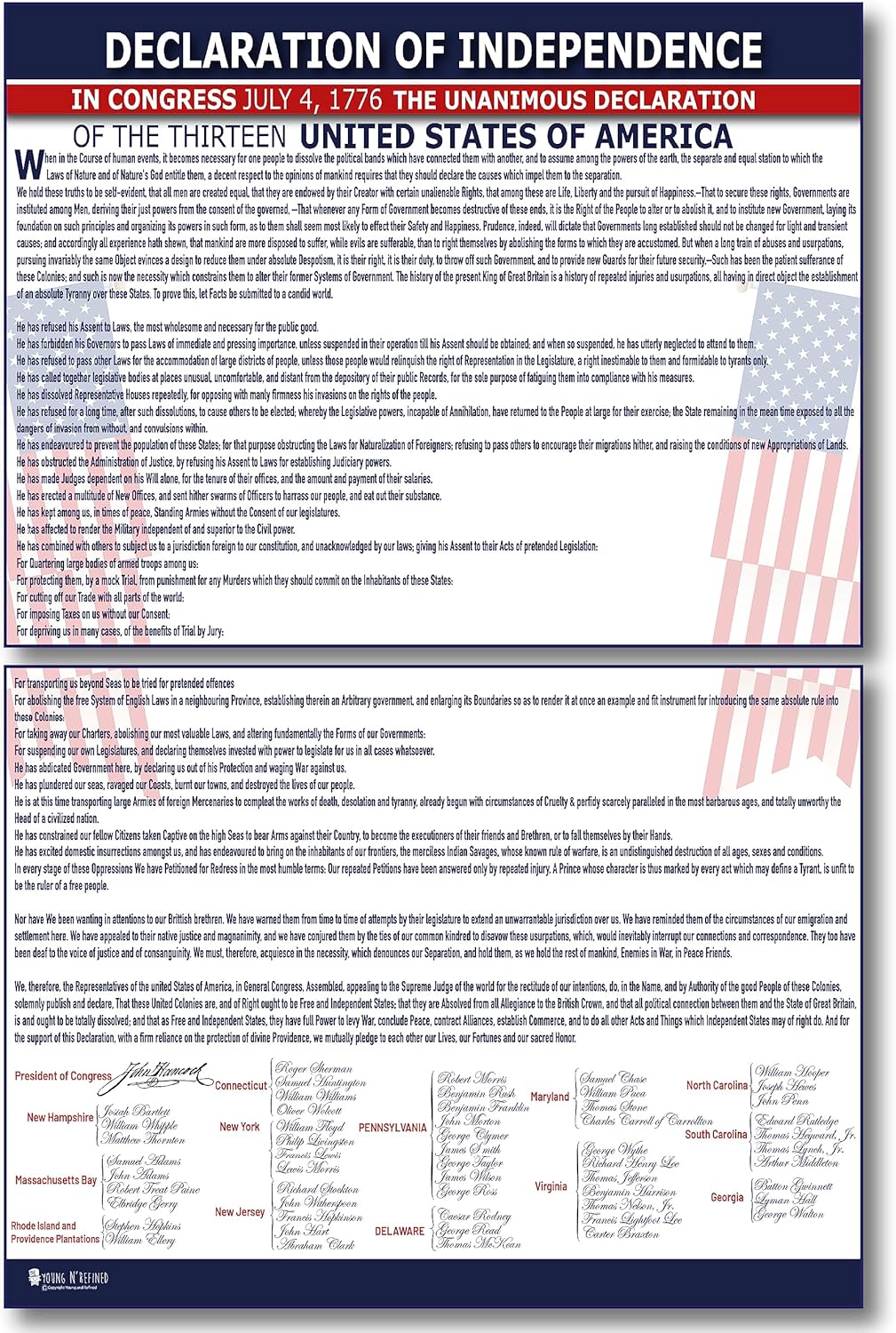 Declaration of Independence poster Laminated classroom chart decor kids Young N Refined (18x24)