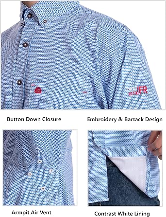 WORKWEYA Men's Flame Resistant Shirts 6.5oz Lightweight Plaid FR Button-Down Welding Shirts CAT2/NFPA2112