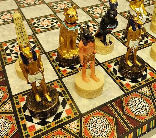 Juego de ajedrez egipcio Anubis Buff y hombres de oro con 17 pulgadas mosaico color tablero