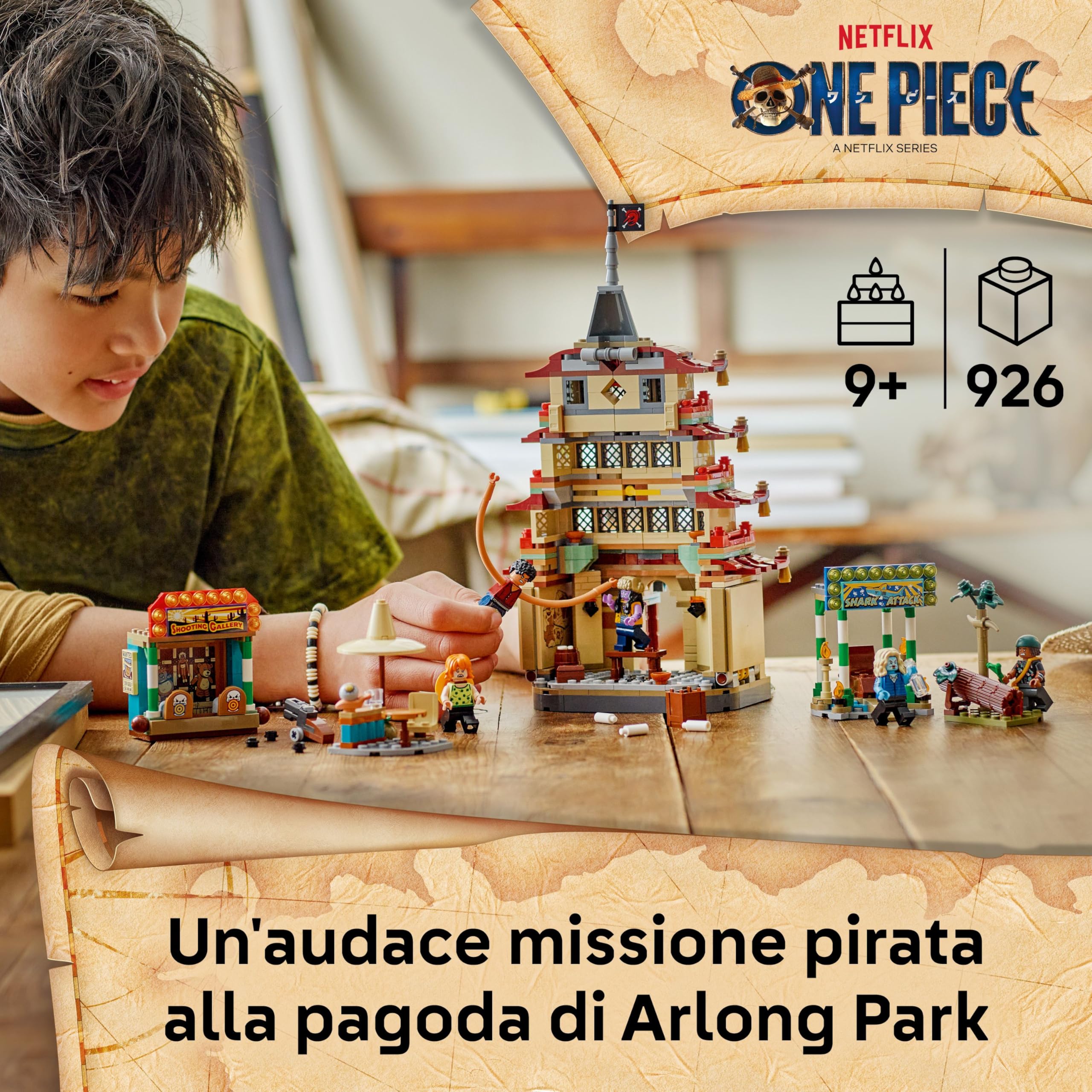 LEGO ONE PIECE Battaglia ad Arlong Park - Giocattolo Interattivo con 5 Minifigure tra cui Luffy e Nami, e una Pagoda che Crolla - Regalo per Bambini, Bambine e Fan degli Anime da 9 Anni in su - 75638