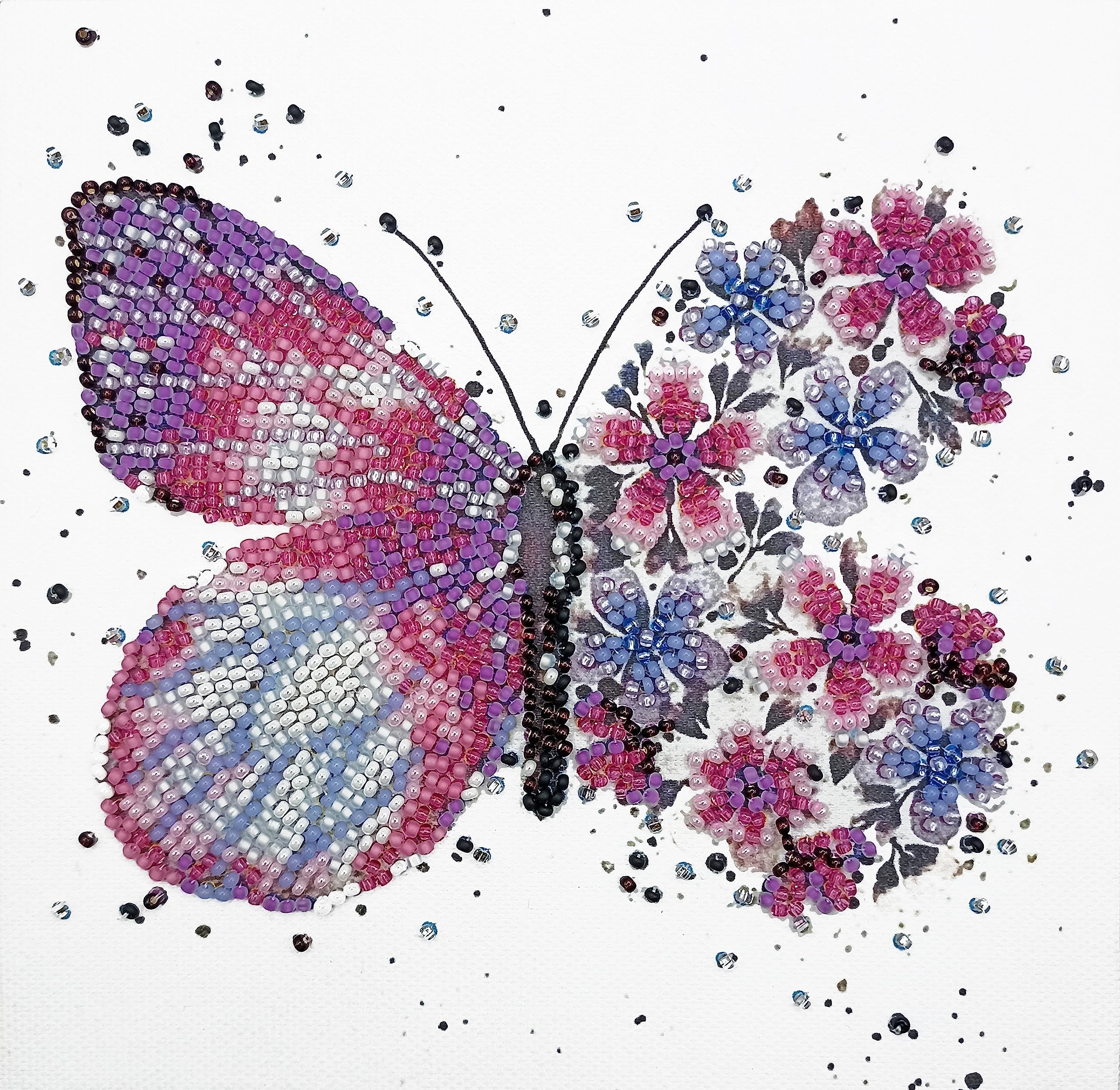 Bead Embroidery Kit Pink Wings. DIY Beadwork Craft Kit for Beginners. Hand Made Beading kit from, Ukraine. Stylish Needlework Set, Needlepoint Pattern Colorful Butterfly Decor Wall Art