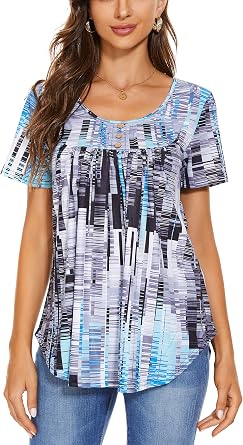 Womens Tops Hide Belly Tunic Botton Up Short Sleeve T Shirts Cute Flowy Henley Casual Dressy Blouses for Leggings