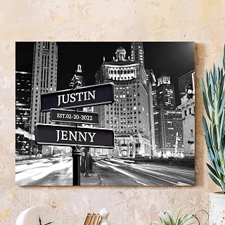 CP CANVASPATH Couple's Name and Date on Street Sign,Michigan Avenue in Chicago. personalized Canvas Prints Love Gift for Anniversary,Wedding,Birthday and Holidays