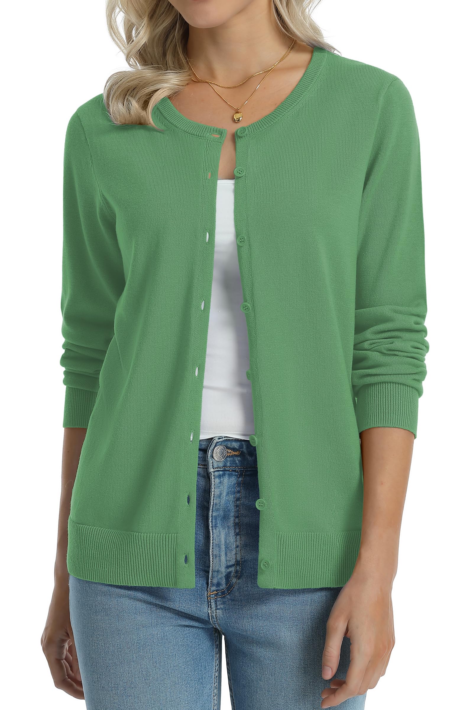 QUALFORT Women's 100% Cotton Lightweight Cardigans Long Sleeve Sweater