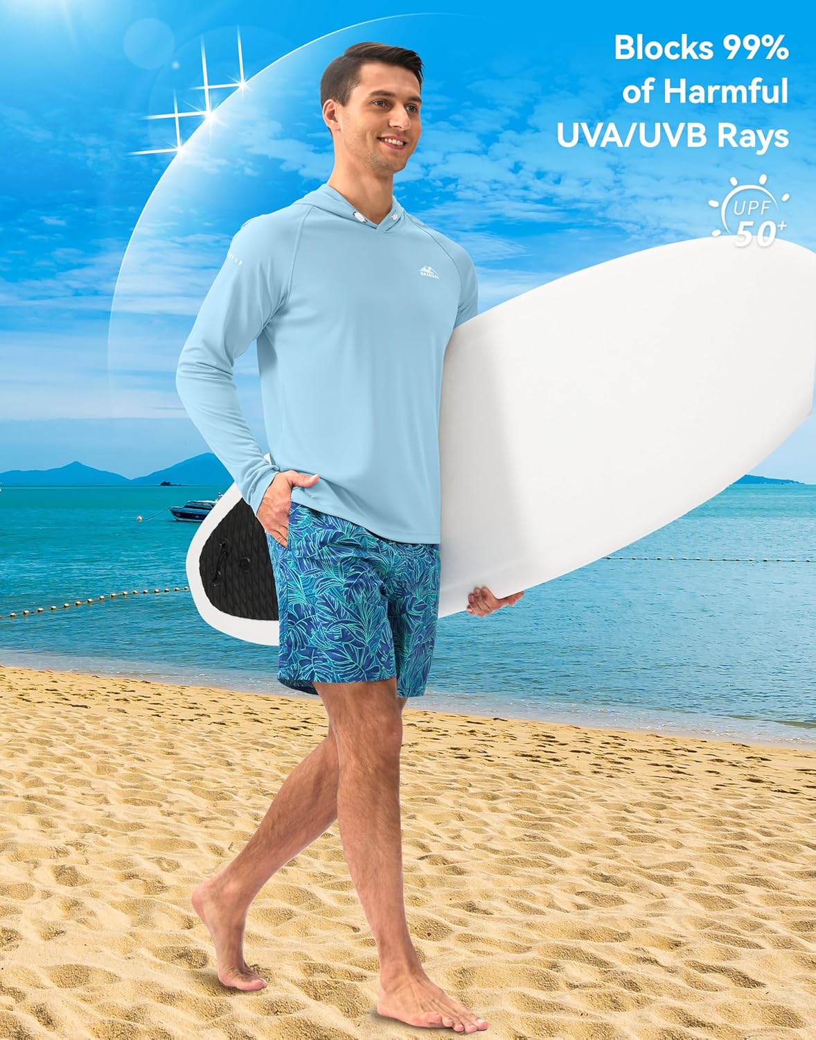 Men's Sun Protection Hoodie Shirt UPF 50+ Long Sleeve Fishing Rash Guard UV SPF Summer Lightweight Hiking Shirt for Men - Image 5