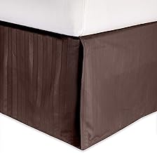 Elegant Comfort 1-Piece Striped Bed Skirt, 1500 Thread Count Egyptian Quality, Stylish Design, Pleated for a Clean Look- Easy Care, Wrinkle and Stain Resistant, Stripe, Queen, Chocolate Brown