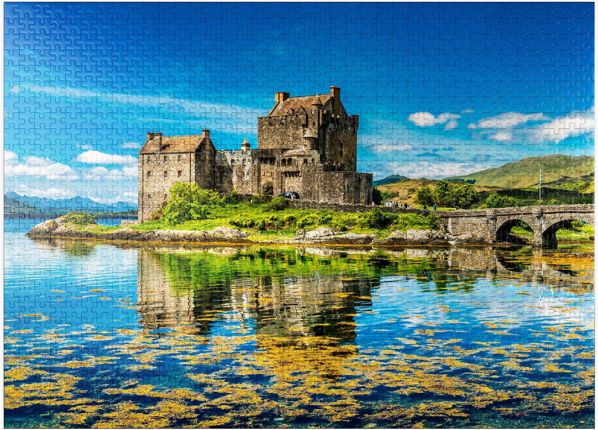 MyPuzzle.com Eilean Donan Castle On A Warm Summer Day - Dornie, Scotland - Premium 1000 Piece Jigsaw Puzzle for Adults