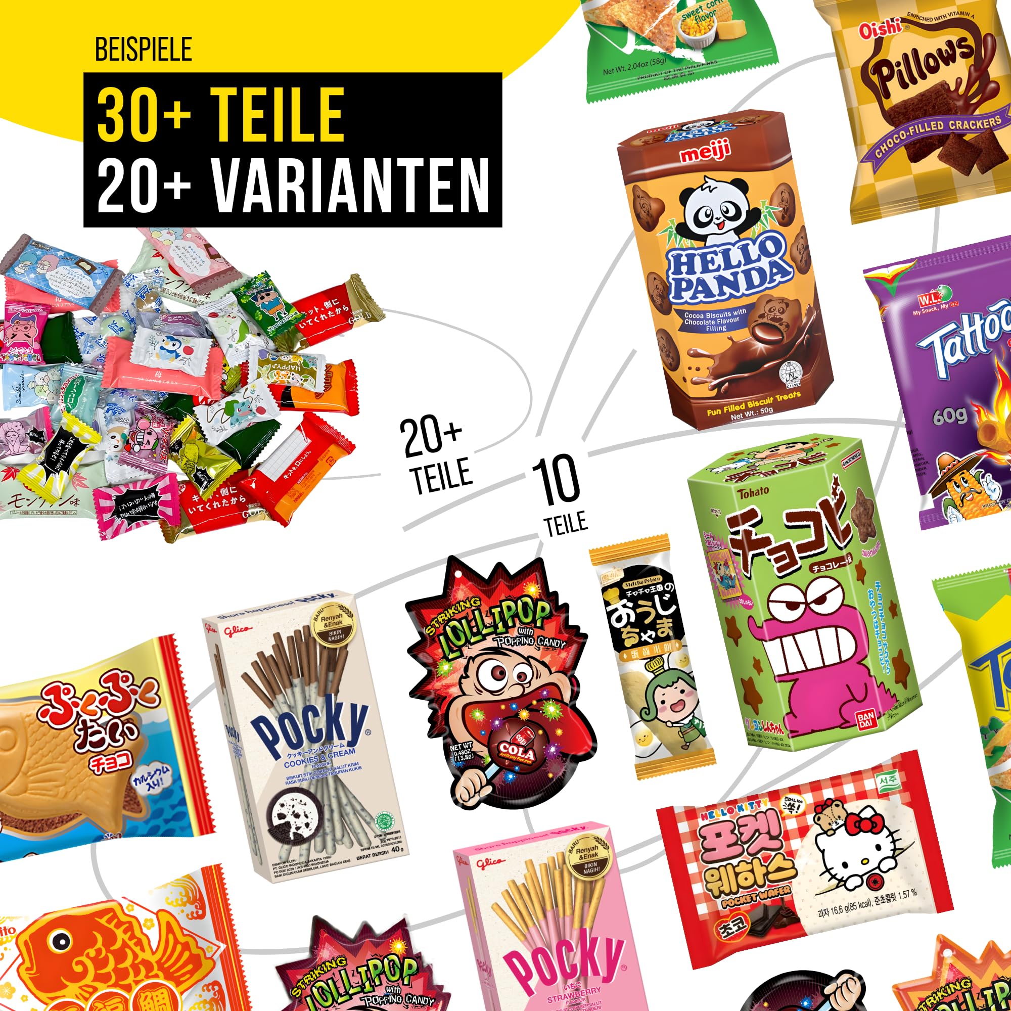 boxtasy Asiatische Süßigkeiten Box erstellt mit Snacks Candy Jelly Chips Cracker aus Thailand Japan Korea China Philippinen mit 30 Teilen als Geschenk-Set Probierpaket Probierset