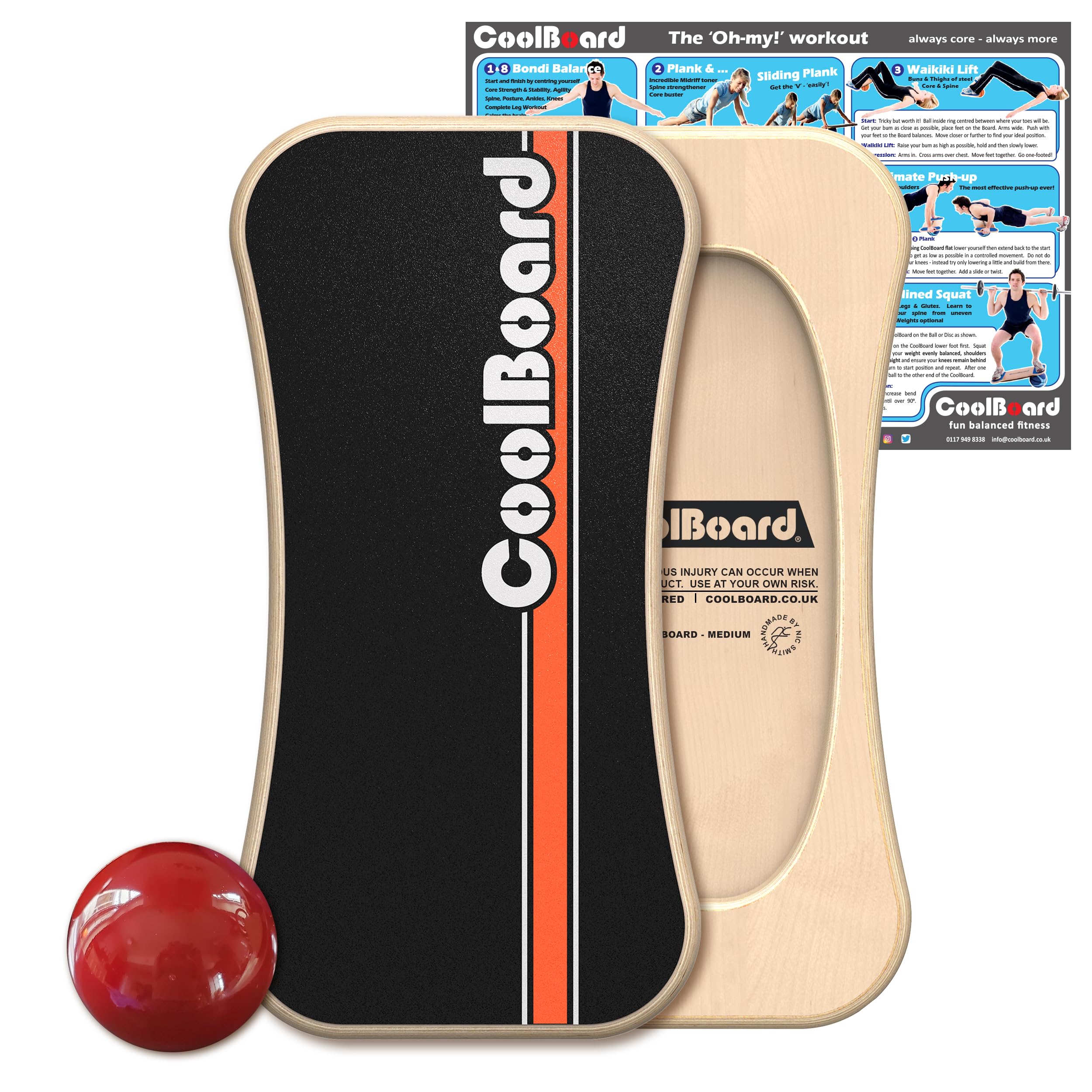 CoolBoard on Ball - Medium - Ultimate Balance Board & Core Strength Trainer – surf snowboard sports sup exercise - home gym