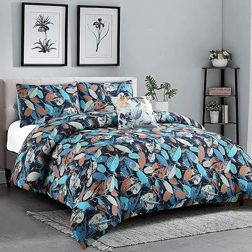 Miniatura 2 de Style Quarters - Juego de edredón tamaño King, juego de ropa de cama floral suave y cómodo de 4 piezas para todas las estaciones, cama en una bolsa