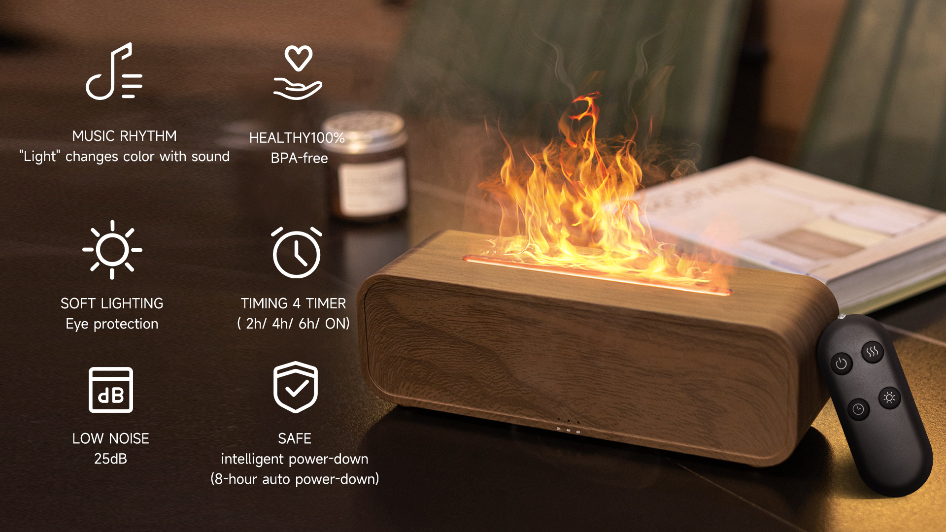 Amazon.com : TMEHM Sound Reactive Flame Air Diffuser Humidifier,7