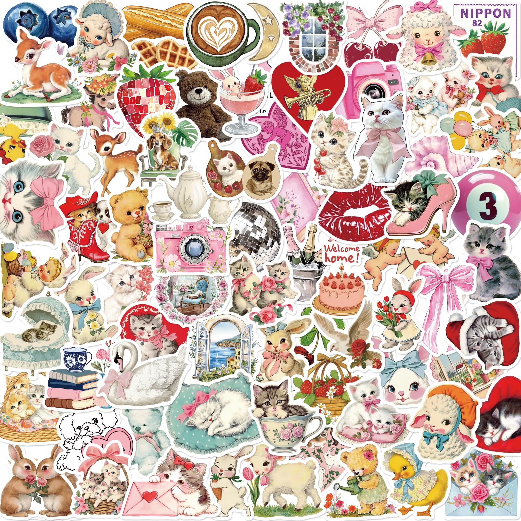 100 Pack Aesthetic Stickers, Scrapbook Stickers, Vinyl Waterproof Stickers, Cute Stickers Pink Vintage Girls Stickers for Luggage Scrapbook Skateboard Guitar Water Bottle Decoration