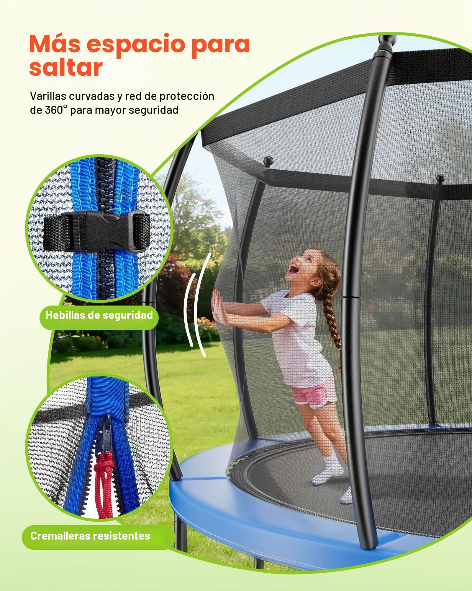 VEVOR Trampolín de Exterior 305 x 236 cm, Cama Elástica Infantil con Red de Protección y Almohadilla Gruesa, Capacidad Máxima de 150 kg, Trampolín al Aire Libre, Regalo de Cumpleaños para Niños