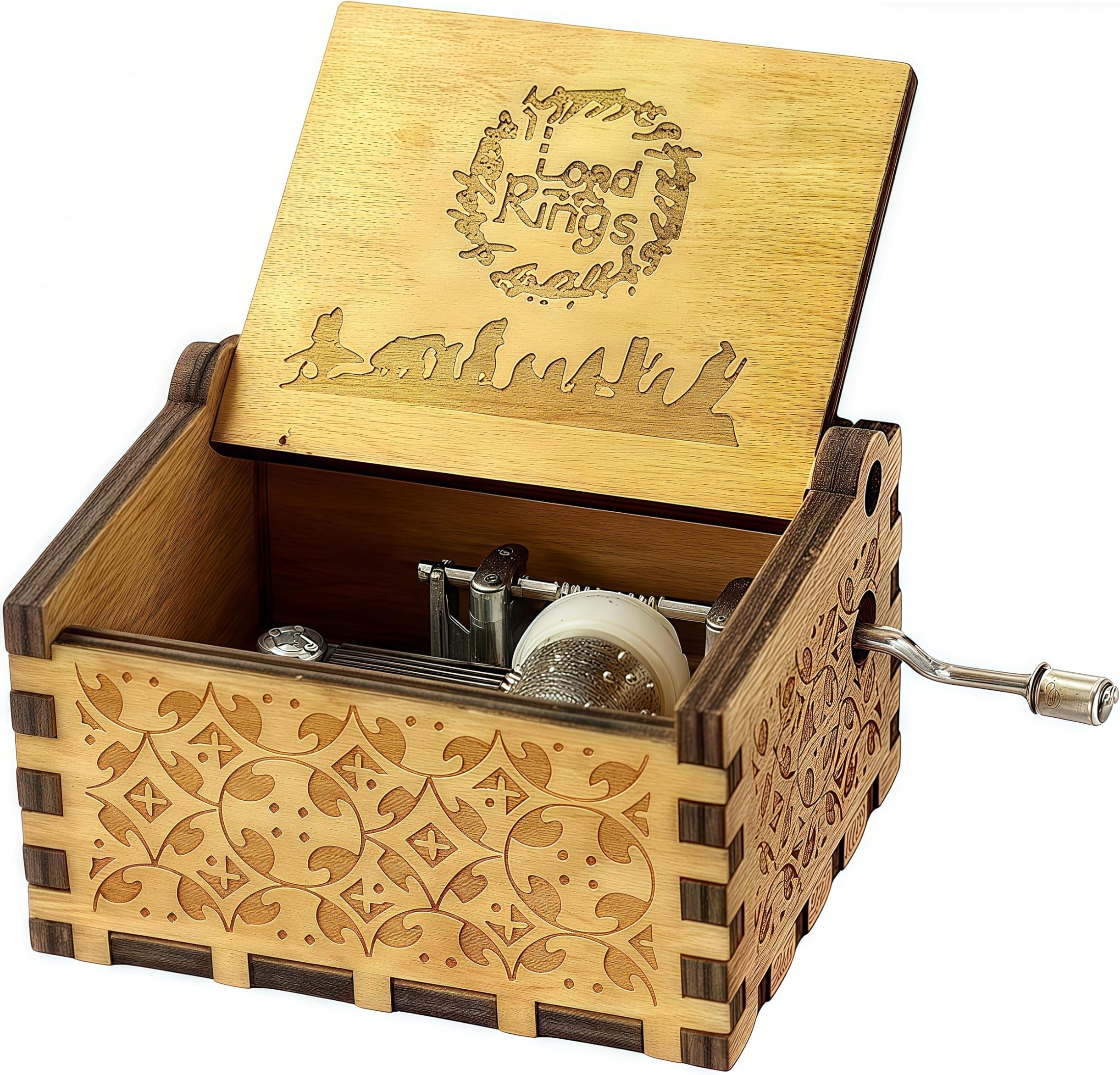 Cuzit The Lord of the Rings Engraved Wooden Hand Crank Music Box