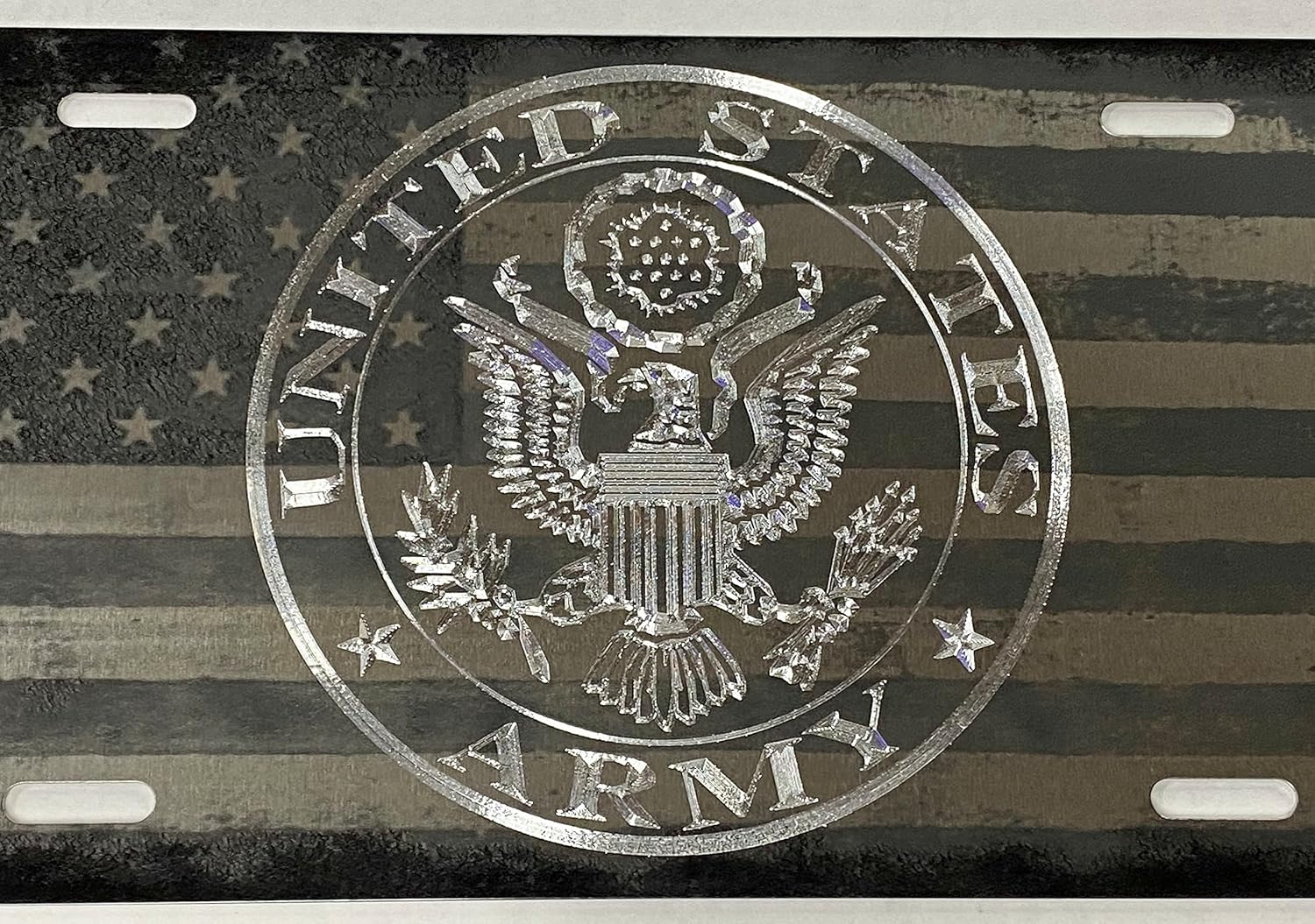 Combo Laser Etched & Diamond Engraved US Army Car Tag Vanity License Plate Gift