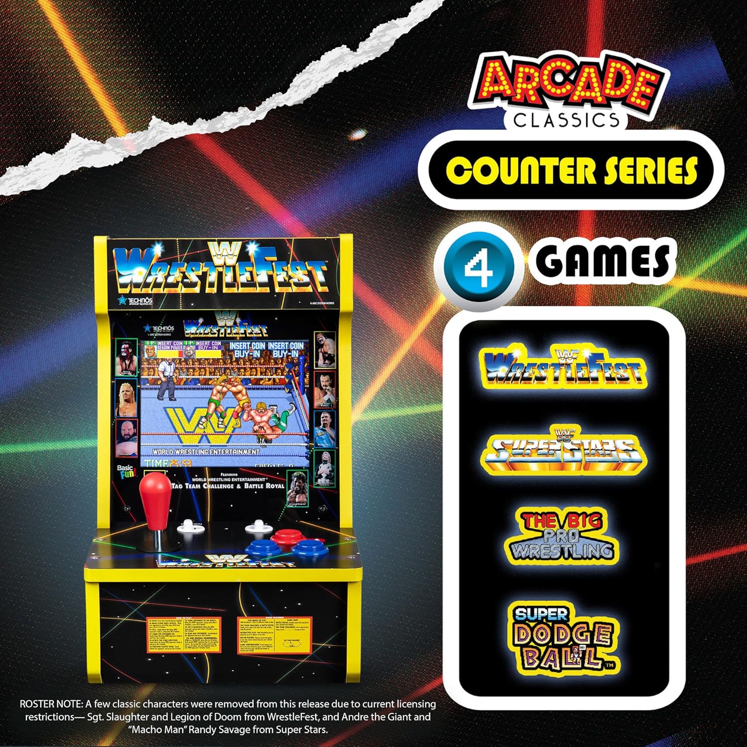 Arcade Classics - WWE Counter Series Game Machine, 4 Games, 8" Liquid Crystal Screen - Mini Cabinet, Portable Gaming, Retro, Countertop Console, Basement Decoration, Man Cave