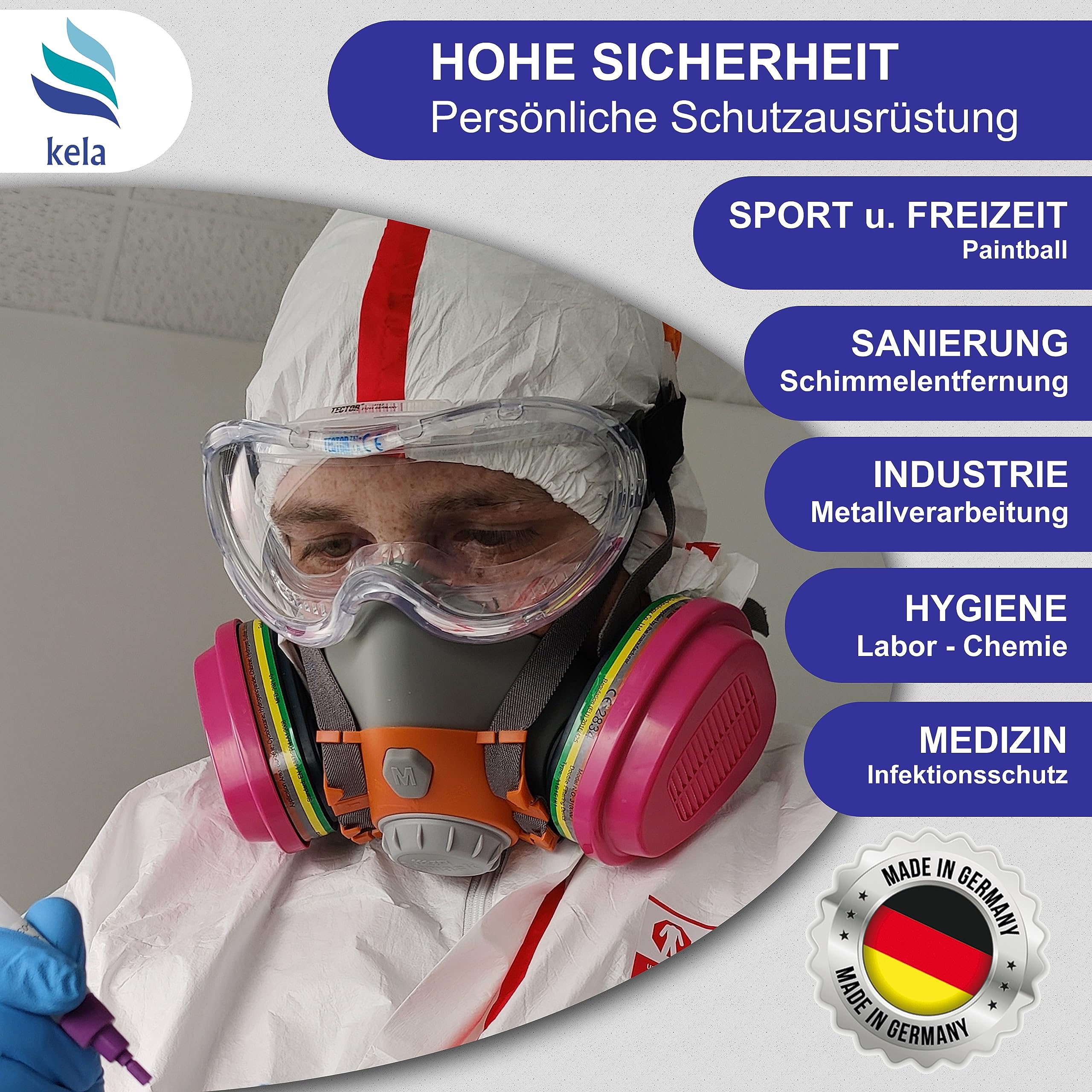 kela 2er Pack Vollsichtschutzbrillen ACT I 100% Made in Germany | Ventilation Anti Fog Beschichtung | Acetatscheibe gegen Chemikalien I breites Kopfband | Baustelle, Labor, Werkstatt