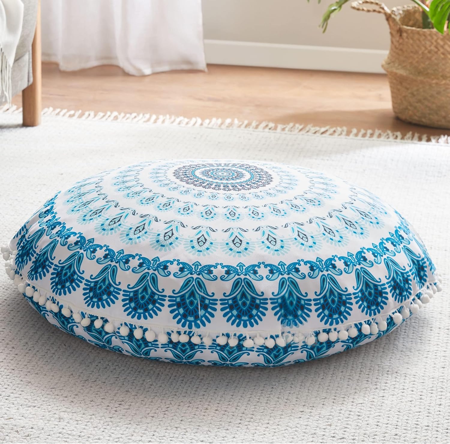 Codi Meditation Floor Pillow, Round Large Pillows Seating for Adults, Bohemian Mandala Circle Cushion for Outdoor Fireplace Yoga Living Room, 32 Inch, Memory Foam Added, Aqua 1 Count (Pack of 1) Round | Aqua