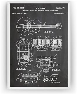 Magic Posters S. E. Lover Humbucker Pickup Broadkaster Guitar 1959 Patent Print - Music Room Poster Giclee Art Wall Decor Vintage Blueprint Gift - Frame Not Included