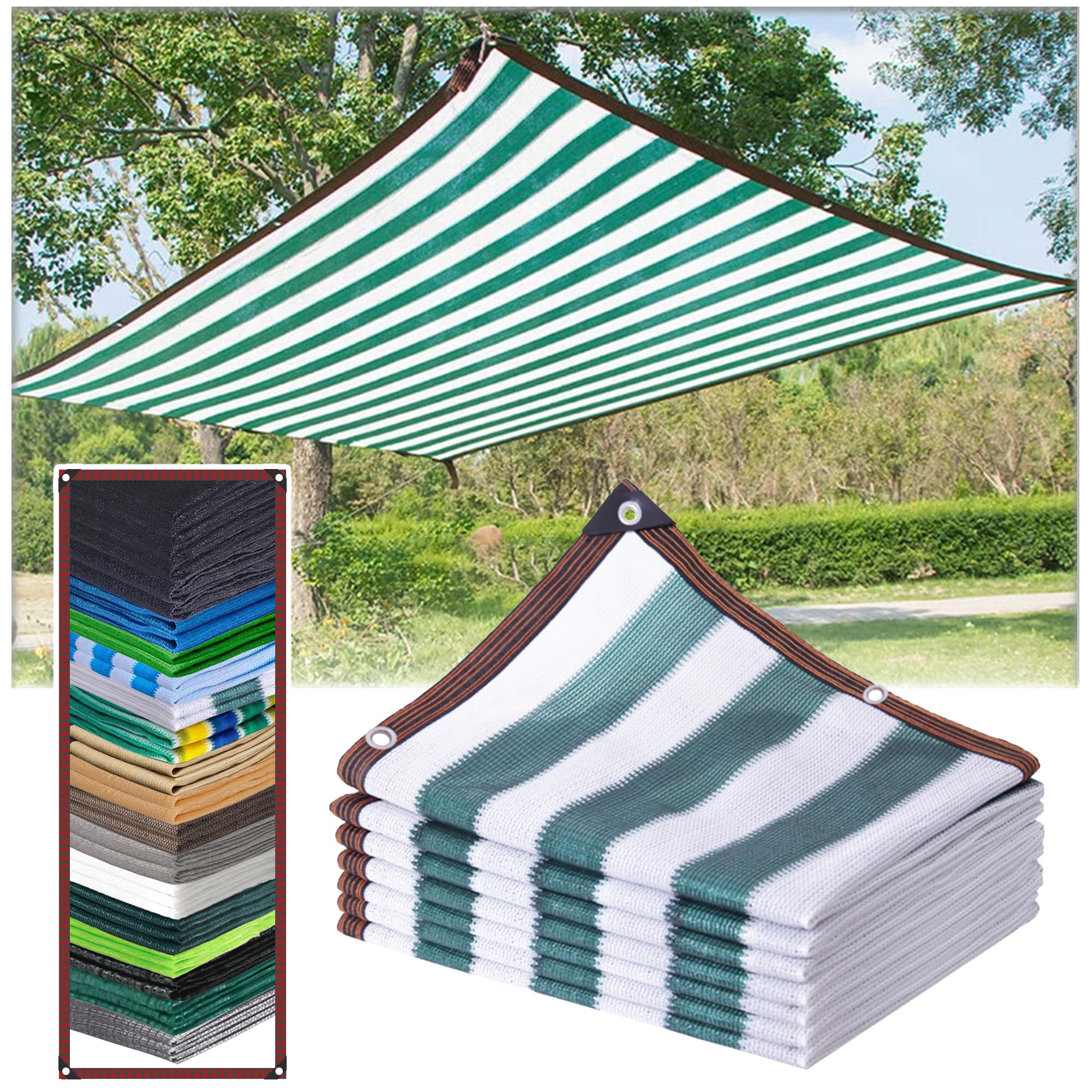 KLGFBDC Outdoor Sun Shade Sail with Grommets 90% UV Protection for Garden Terrace Greenhouse Chicken Coop & Car Cover Green Stripes (10x23m)