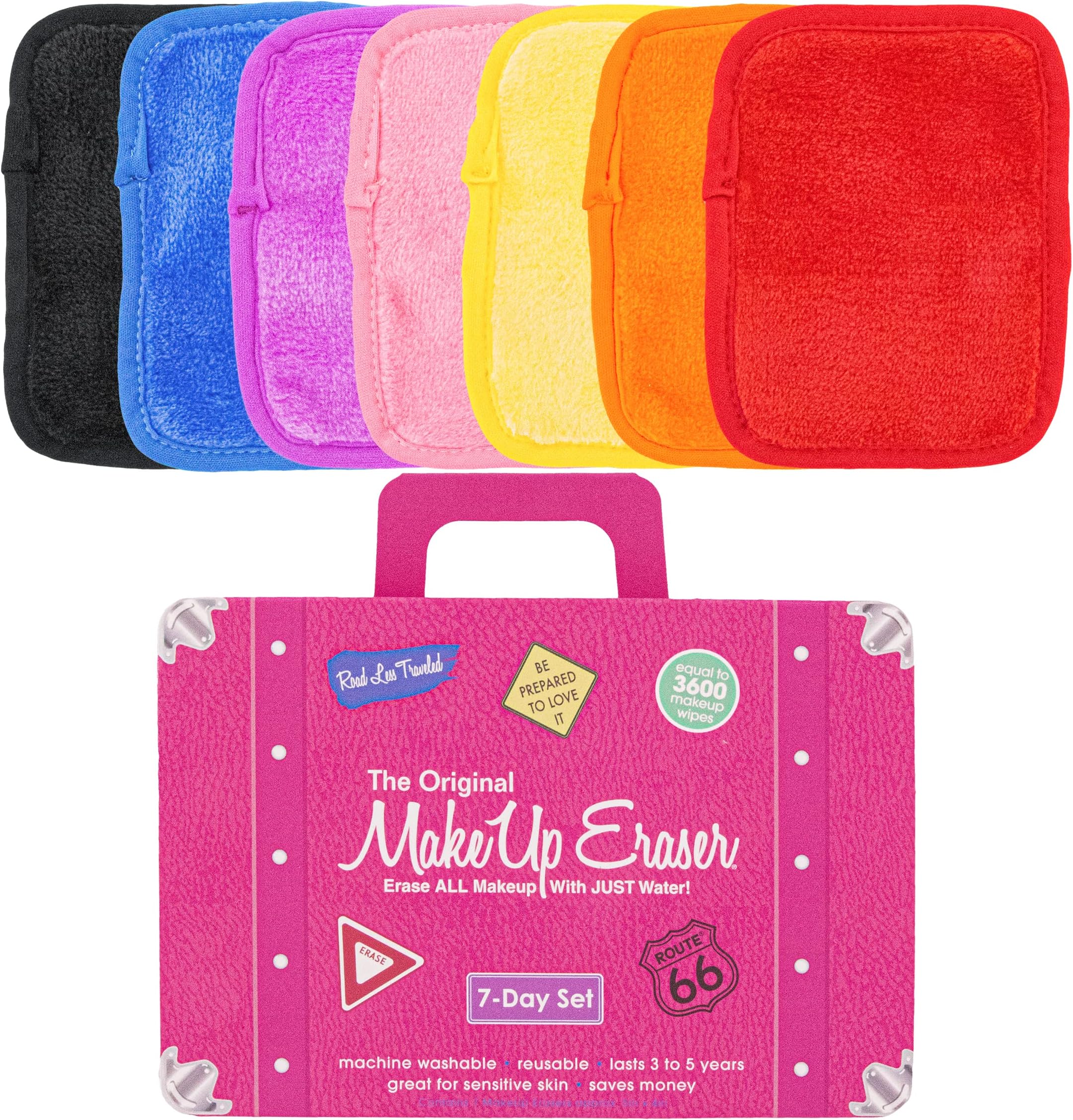 The Original MakeUp Eraser, 7-Day Set, Erase All Makeup With Just Water, Including Waterproof Mascara, Eyeliner, Foundation, Lipstick, Sunscreen, and More! Road Less Traveled, 7ct.
