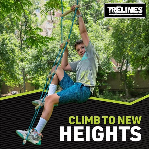 7 ft. Wooden Climbing Rope Ladder - Kids Ninja Warrior Obstacle Course Accessory - Perfect for Enhancing a Ninja Slackline, Tree Branch, Swing Set Kit - Tree Play Equipment - Ages 5+ 250 lbs.