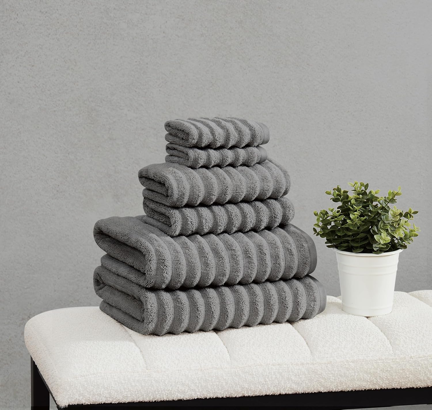 Borghese Ribbed Zero Twist Beige 6 Piece Towel Set, Solid Color, Oeko-TEX Certified