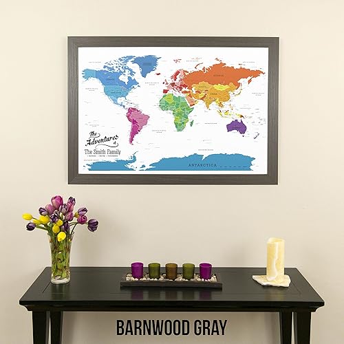 Vista 26 de Lienzo - Mapa de viaje personalizado con diseño colorido del mundo con marco negro rústico