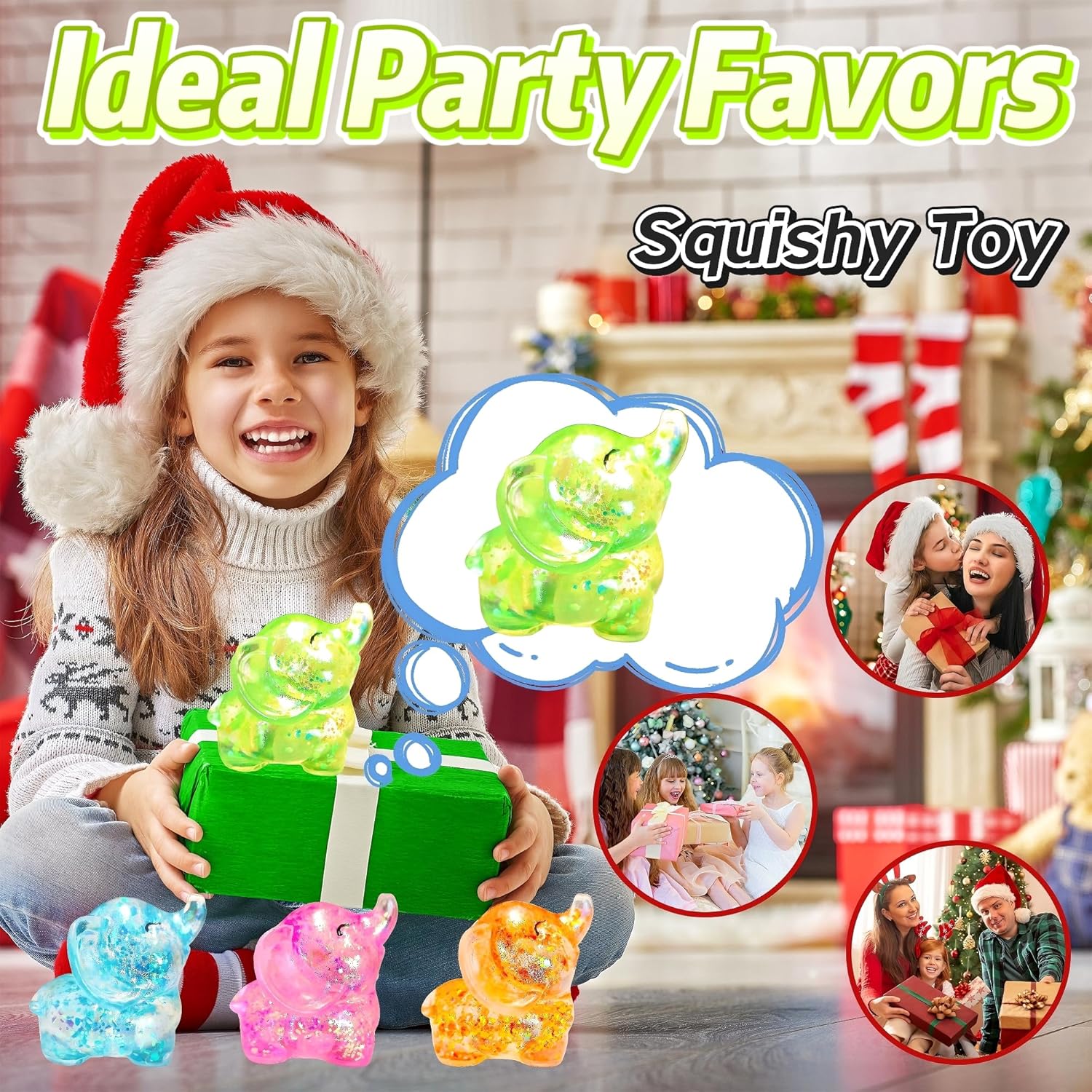 1Pcs Elephant Squishy Stress Balls for Adults Kids, Sensory Squeeze Fidget Toys for Anxiety Relief, Calming Toys Slow Rising Stress Balls Stretchy for Autism & ADHD, Malt Sugar Ball (Green)