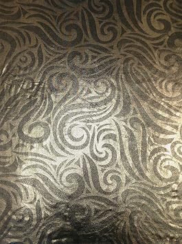 Gold Swirl Foil Pattern on Black Stretch Lightweight Knit Jersey Polyester Spandex Fabric by the Yard
