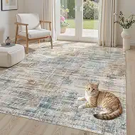 UERMEI 5x7 Area Rug for Living Room Washable Abstract Blue Brown Carpet | Low Pile Non-Slip Soft Neutral Modern Kid Pet Friendly Large Rugs For Bedroom Dining Room Nursery Office Indoor Decor