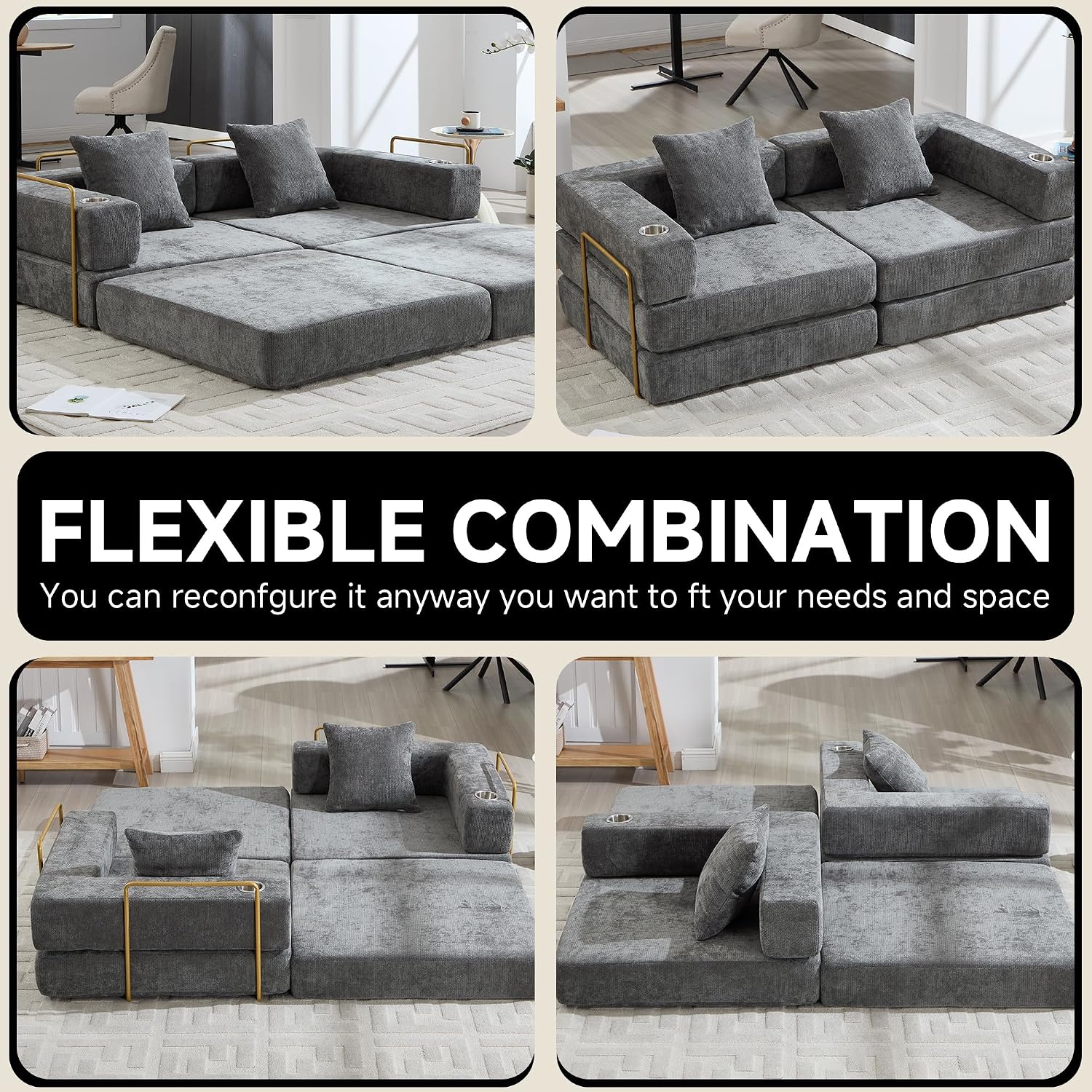 77in Boneless Compression Sofa Bed Convertible Sleeper Couch High-Density Foam No Frame No Assembly Grey Fabric Upholstery