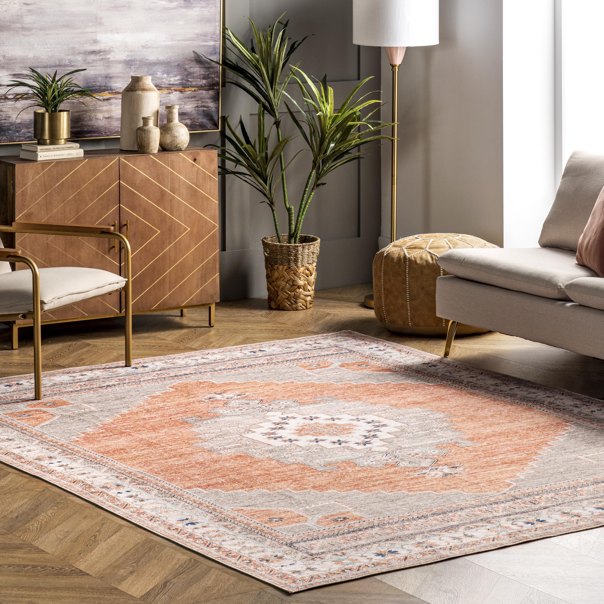Tapis médaillon lavable en machine nuLOOM Alicia facile à nettoyer
