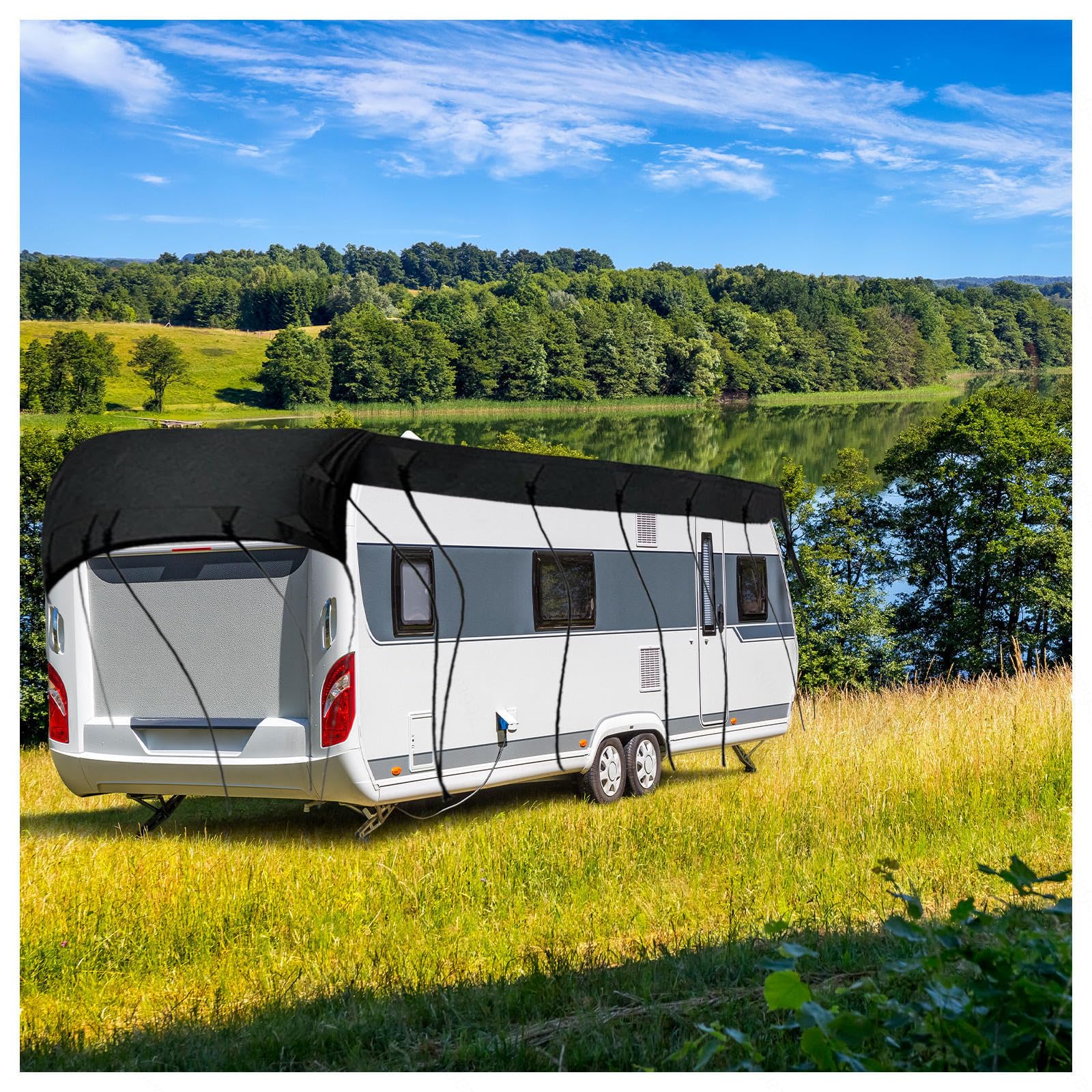 RRRYYYZZ HFKJway Rv Covers for Roof Only 210D Oxford Cloth Rv Covers for Roof Only Foldable Storage, Easy to Clean Popup Camper Covers Rv Cover,Black-7m×3m