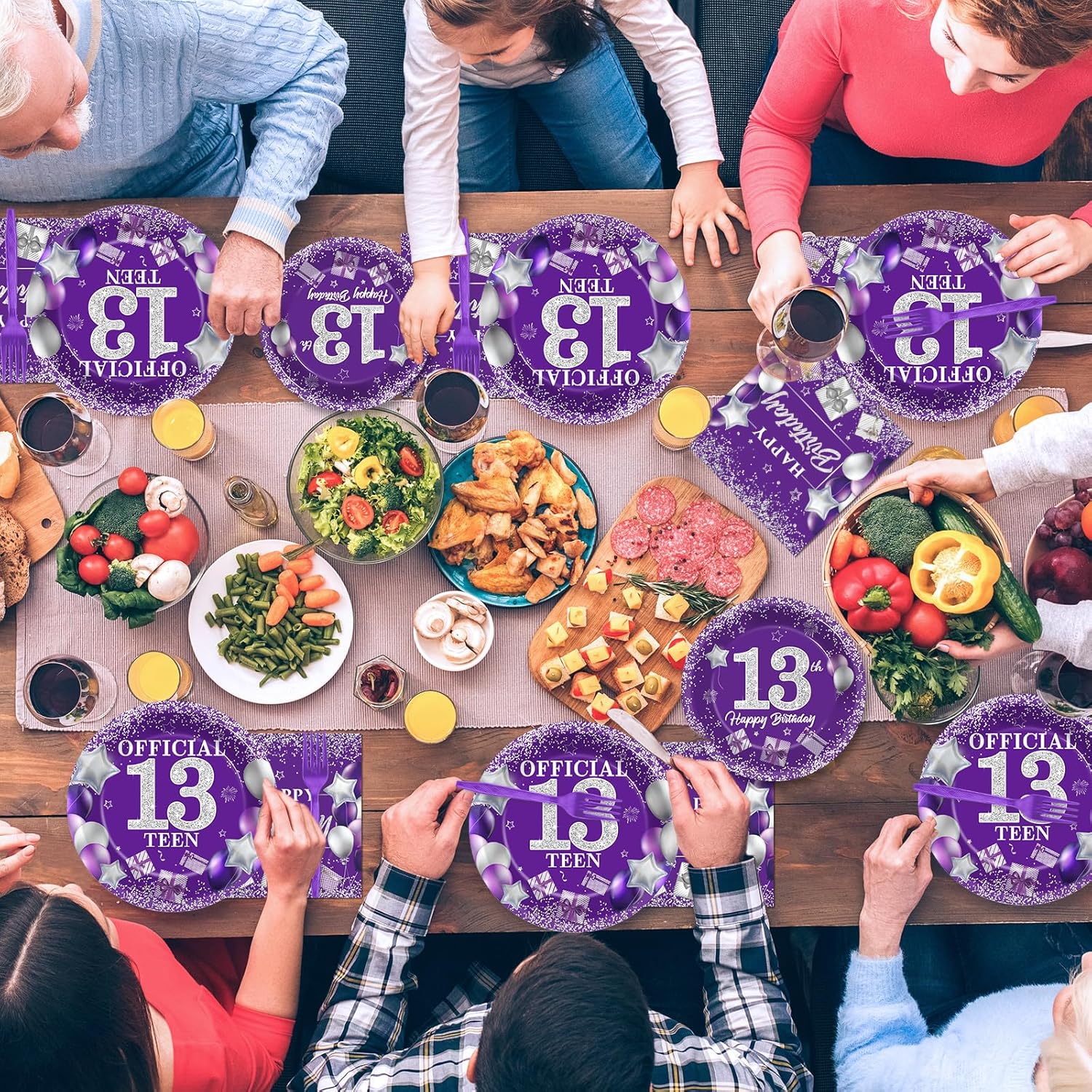 gisgfim 96個 13歳の誕生日パーティー用品 13歳の誕生日パーティーペーパープレート ナプキン パープル シルバー 公式