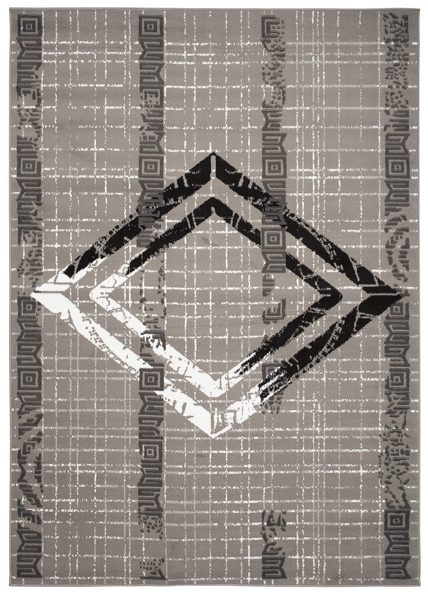 TAPISO Atena Tapis de Salon Chambre Ado Design Moderne Gris Blanc Noir Motif Grec Doux Fin Poil Court 140 x 200 cm