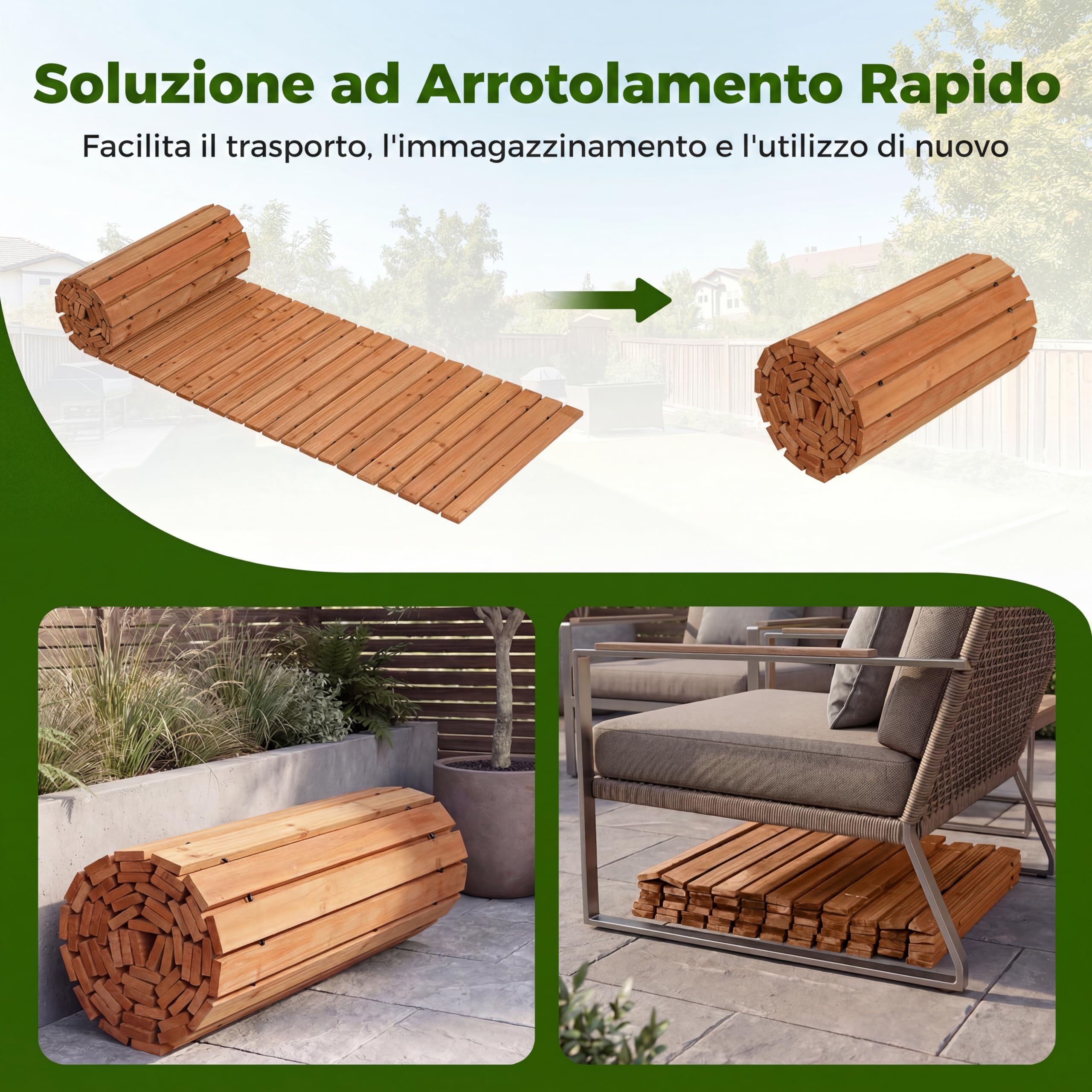 COSTWAY Sentiero da Giardino in Legno, Passerella Decorativa da Esterno, Superficie Antiscivolo, Collegamento con Fili Metallici, Sentiero Arrotolabile per Cortile e Spiaggia, 367 x 55 cm (Naturale)