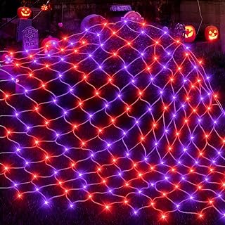 TURNMEON 360 LED 12Ft x 5Ft Halloween Net Lights Outdoor with 8 Flash Modes, Timer, Plug in, Purple Orange Mesh Lights, Connectable Waterproof Halloween Decoration Outside Outdoor Bushes Yard Garden