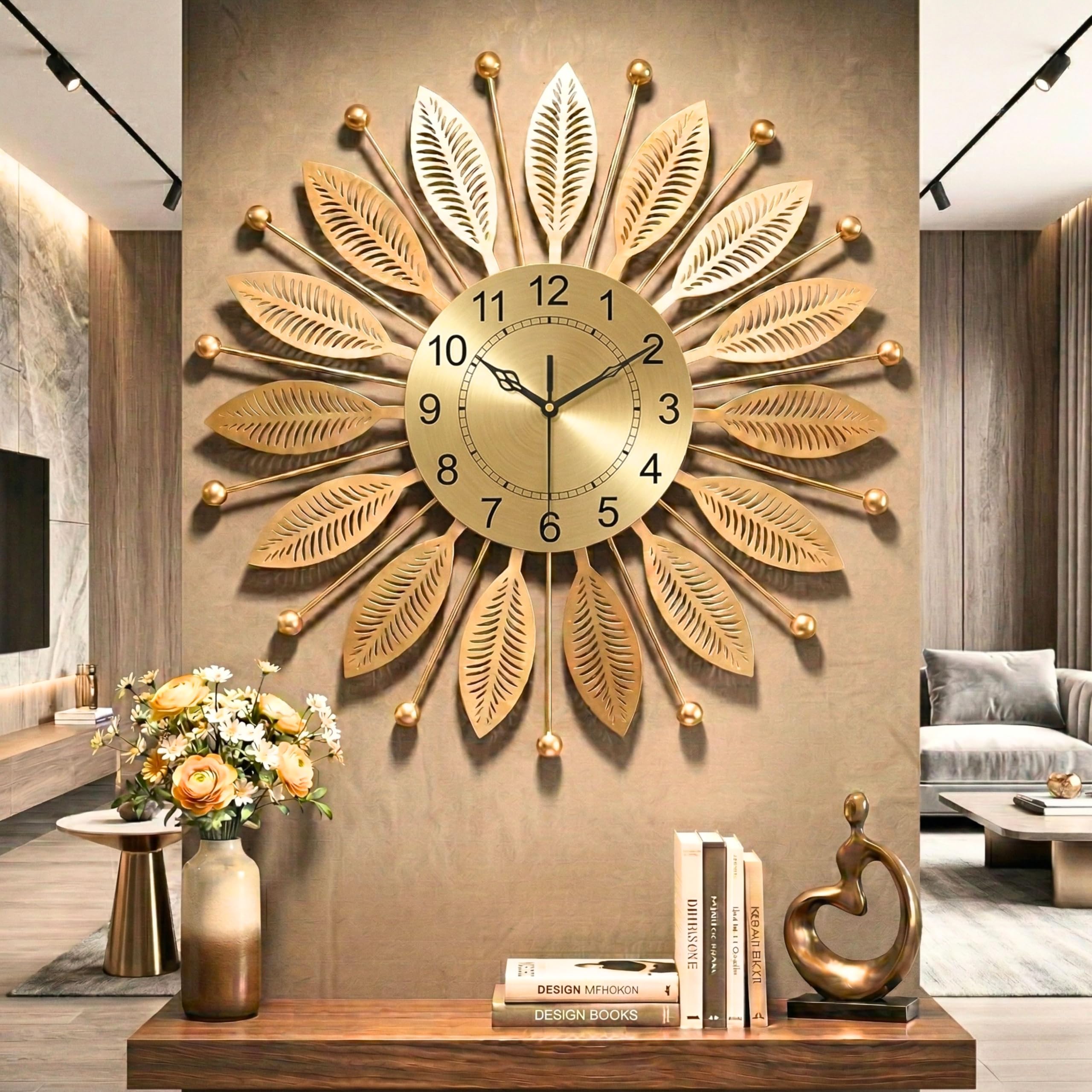 RIOH Decor Luxury Gold Wall Clock 60 CM, Designer Metal Sunburst Silent Wall Clock for Living Room, Office, Hall, Bedroom & Home Decoration-picture-22