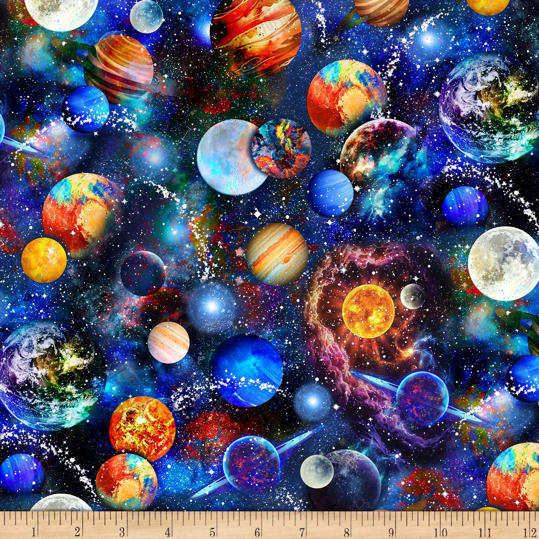 Timeless Treasures Digital Science & Math Funky Outerspace Multi, Fabric by the Yard