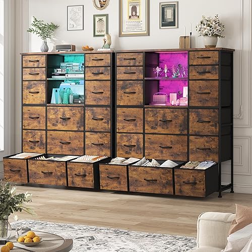 Miniatura 8 de EnHomee Cómoda de 51" de altura con 15 cajones, cómoda para dormitorio con estación de carga y luces LED y estante superior, cómodas de dormitorio