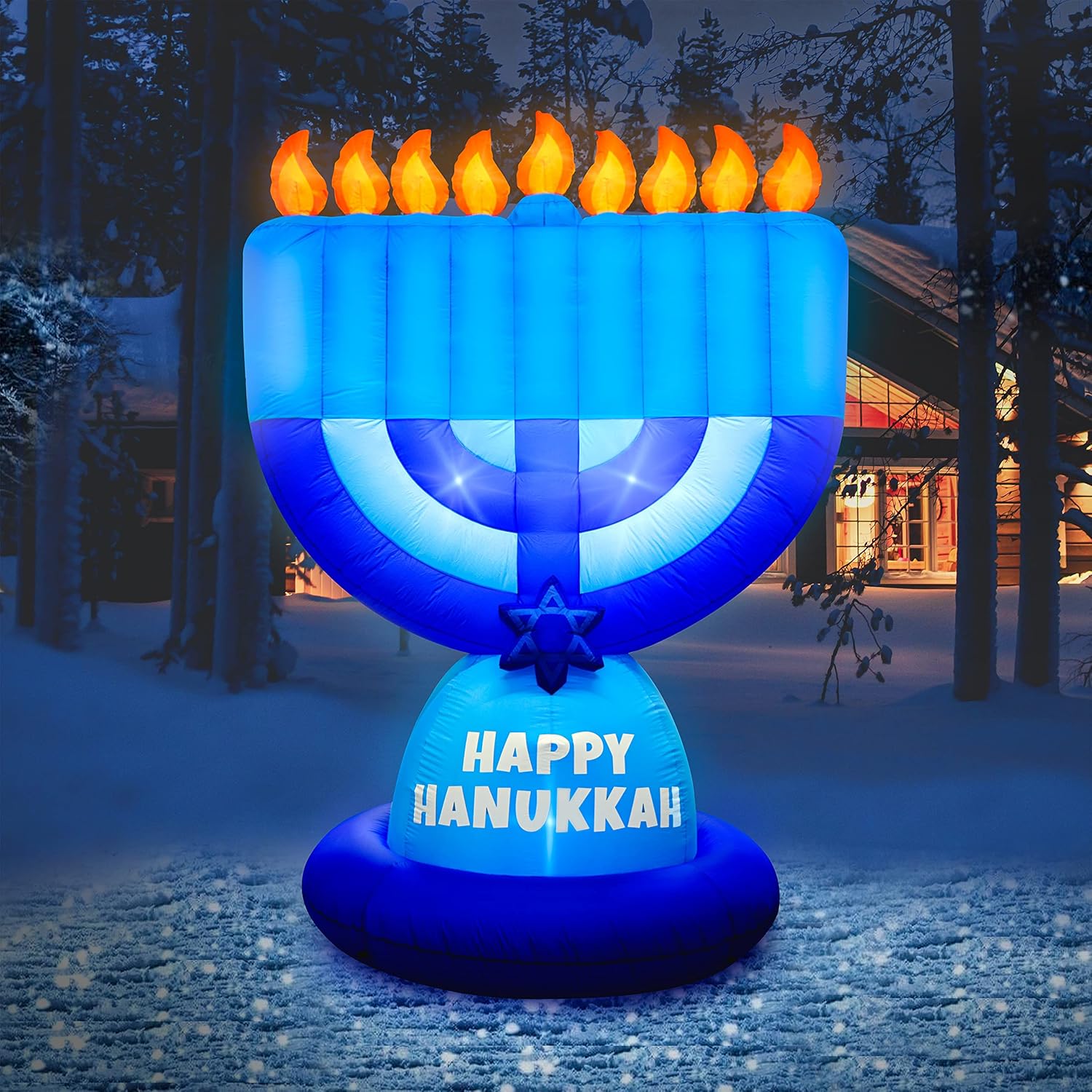 Hanukkah Inflatable Outdoor Holiday Yard Decorations - Hanukkah Decorations Blow Up Hanukkah Inflatable Menorah - Blue - 9 Ft Tall