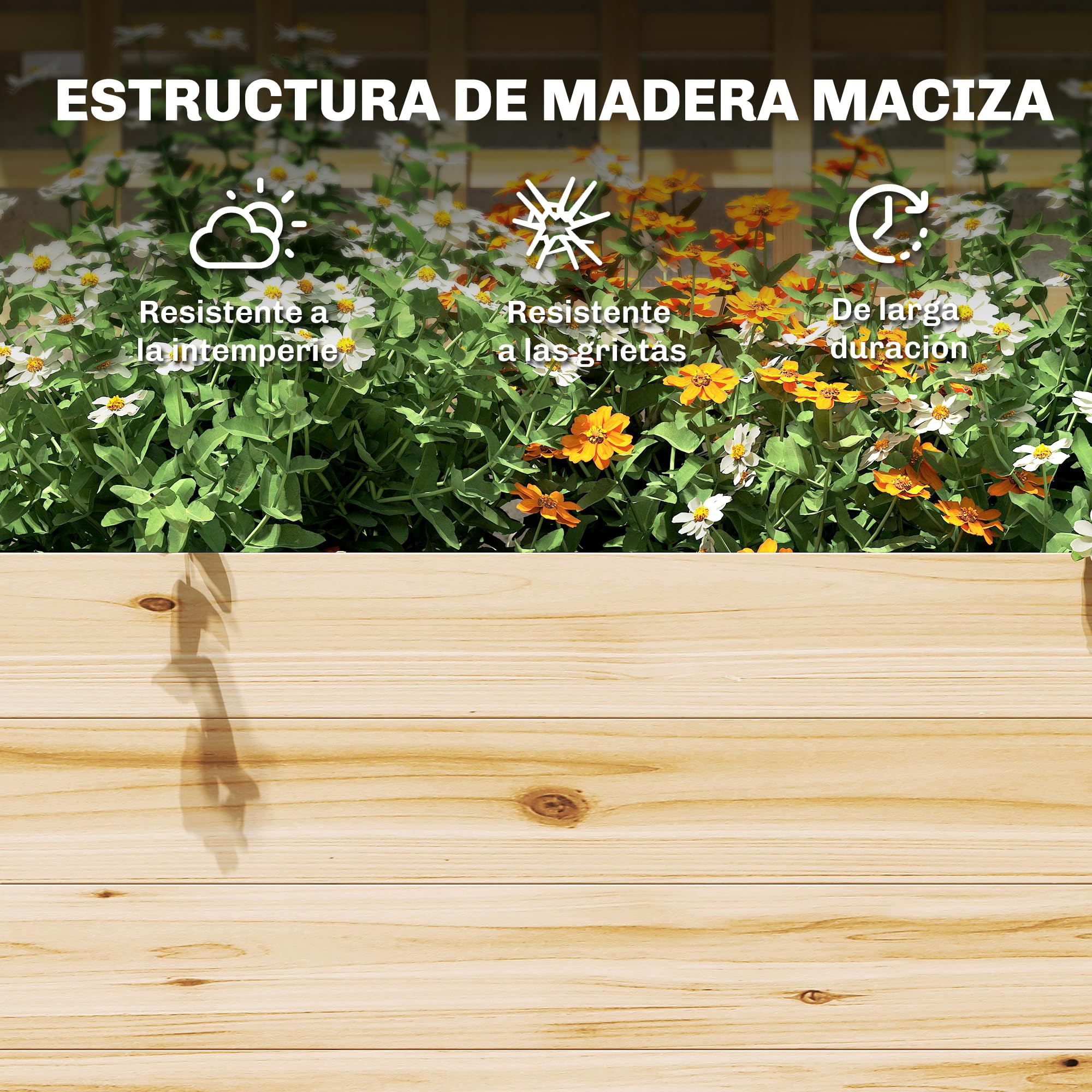 Outsunny Jardinera con Enrejado y Techo de Madera, Jardinera Exterior Grande para Plantas Trepadoras, con 2 Estantes, Drenaje y Forro, Macetero Elevado para Patio, Terraza, 76x43,5x177 cm, Natural