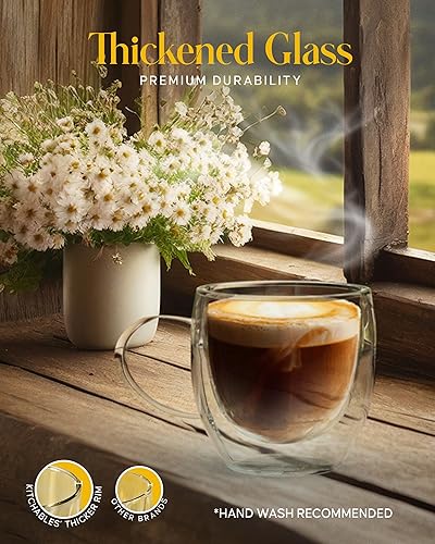 Miniatura 2 de TAZAS DE CAFÉ o té Set de 4vasos8 onzas térmica de pared doble tazas de vidrio con mango Espresso Latte Cappuccino apilables Cristalería