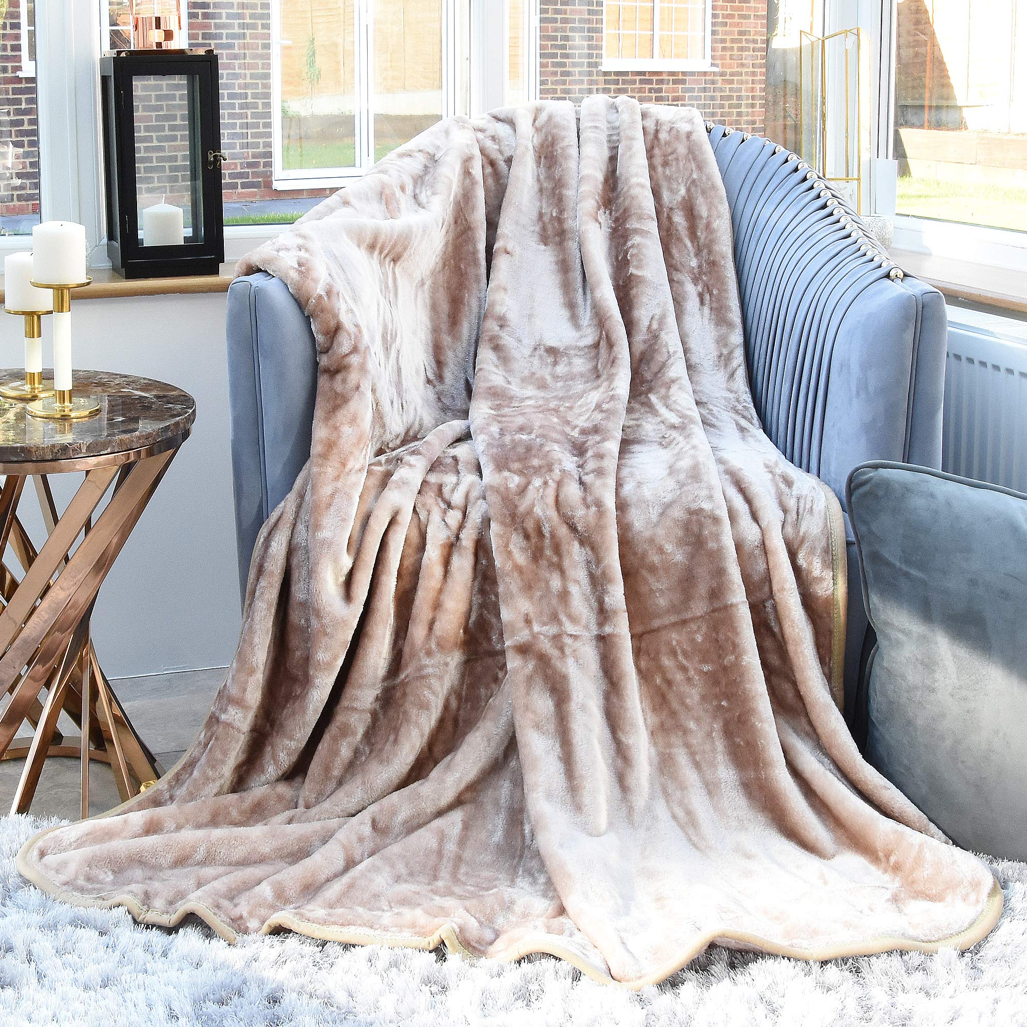 EVELYN LIVING KING - MINK LUXURY FAUX FUR MINK THROW SOFT WARM FLEECE BLANKET DOUBLE KING SINGLE SOFA BED