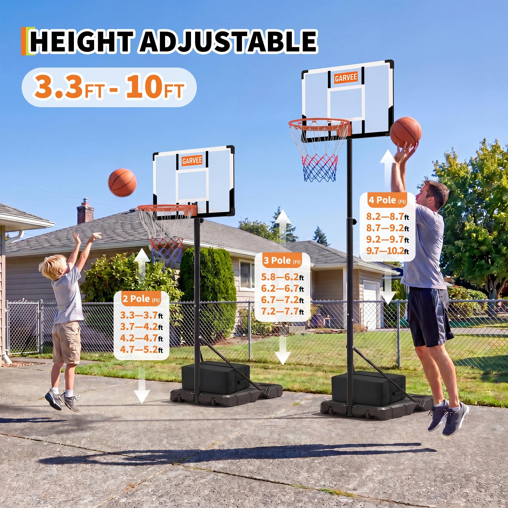 Cestino da Basket esterno regolabile 220-280 cm, supporto portatile nero