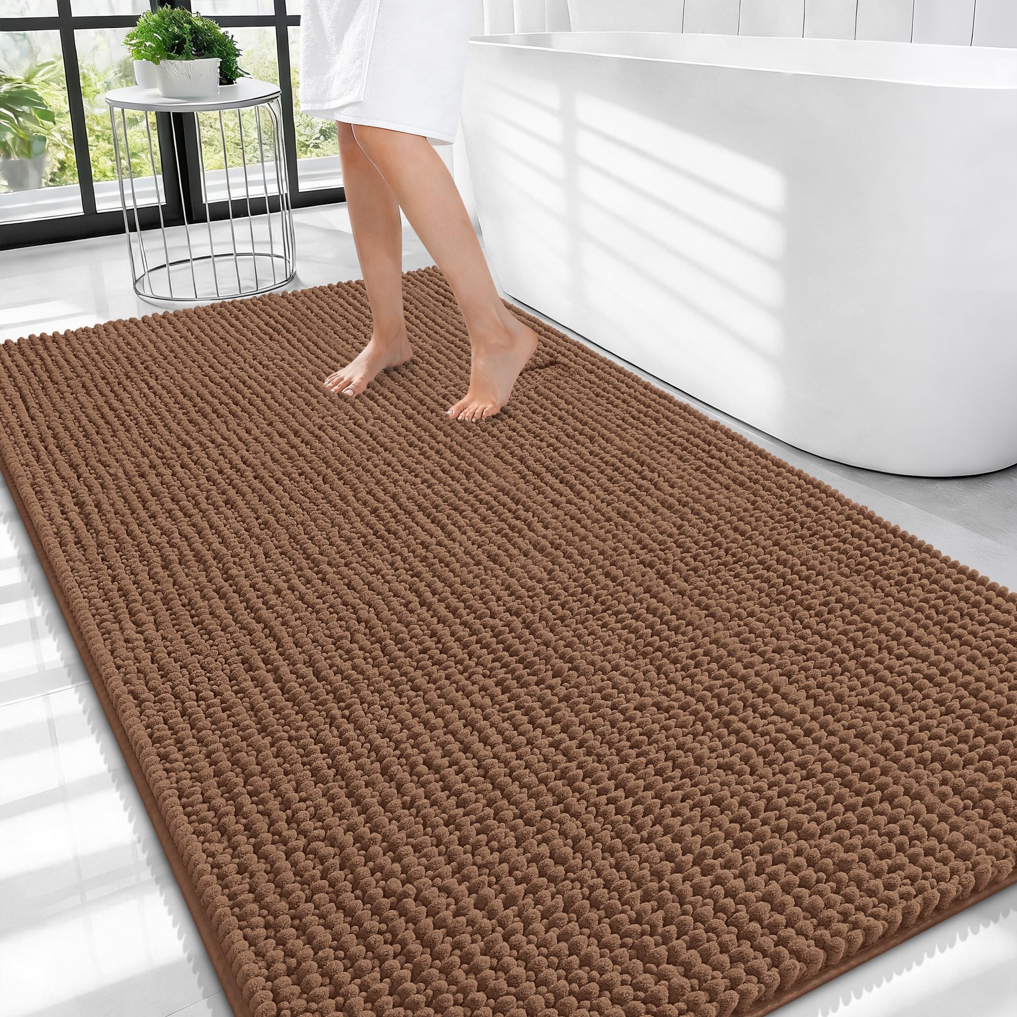 OLANLY Thick Chenille Large Bathroom Rugs 44x32, Absorbent Bath Mat, Mocha